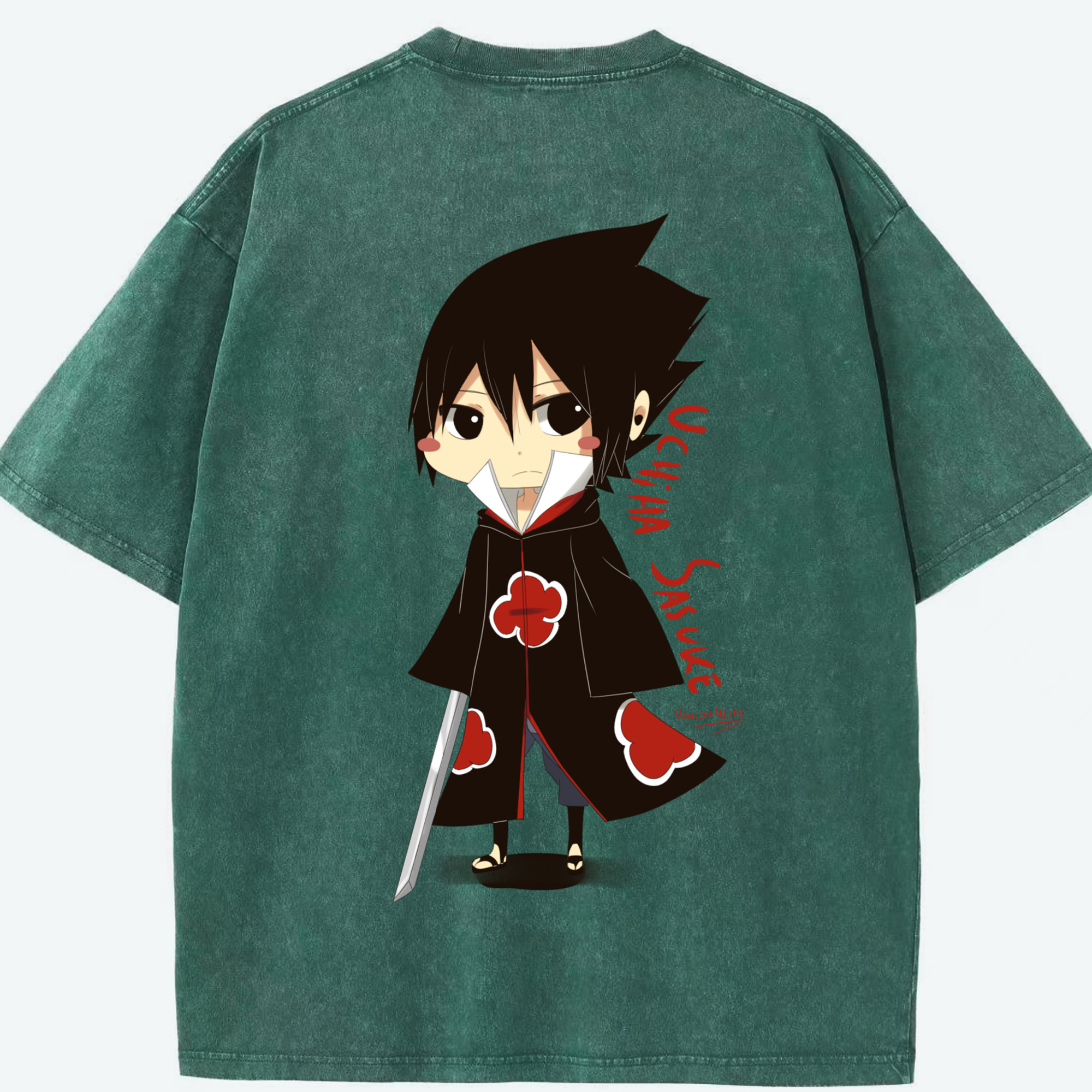 （画像用） NARUTO -ナルト- うちは サスケ Uchiha Sasuke 綿100% ヴィンテージ風 半袖Tシャツ（背面プリント）